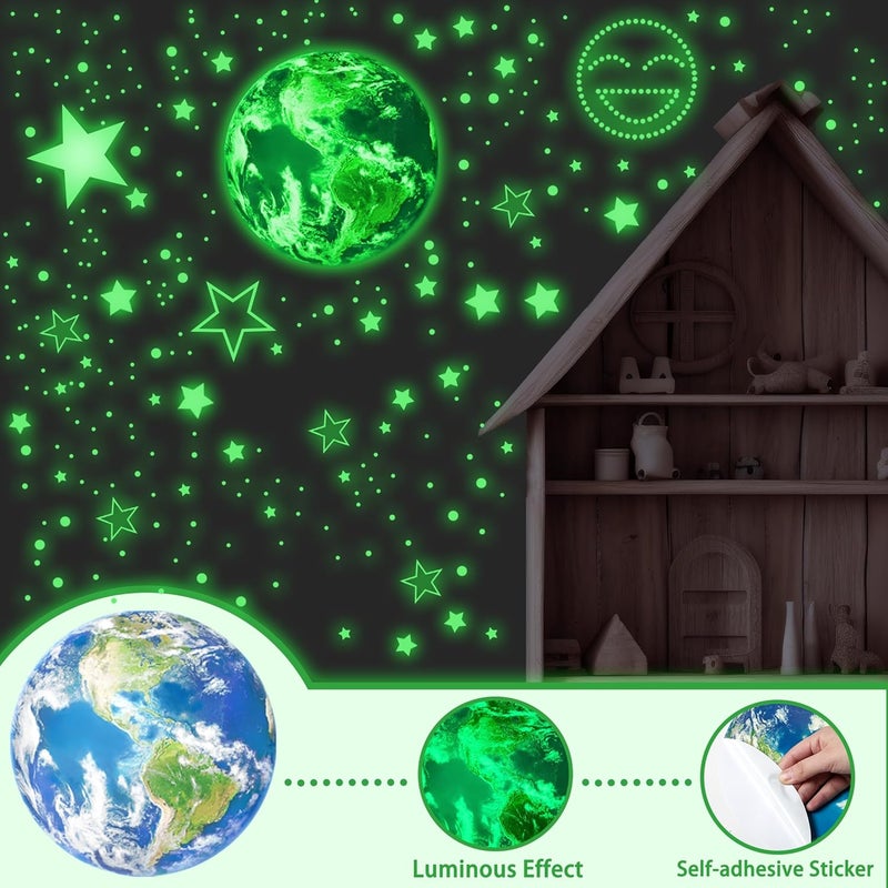 Robmoda 965 PCS Glow in The Dark Stars and Earth for Ceiling, Luminous Stars and Planet Wall Decals, Kids Room Decor, Glowing Galaxy Wall Stickers for Nursery Decorations (Green) - Image 3